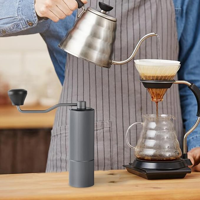 Mini Manual Coffee Grinder, 40 Adjustable Settings, Portable Hand Mill with 30g Capacity, Conical Burr for Espresso, Pour Over, Travel, Camping, Office (Gray)