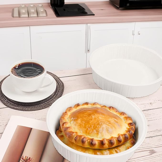 Round Au Gratin Baking Dishes 33 oz, Set of 2, Porcelain Baking pan Oven Safe, Roasting Lasagna Pans, for Casserole Dish, Pie Plate, Baking, Small Plates, Au Gratin 8.7 Inch