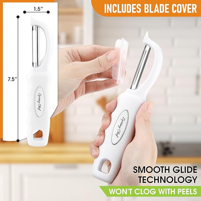 Spring Chef Premium Swivel Vegetable Peeler, Comfortable Handle and Ultra Sharp Stainless Steel Blades - Perfect Kitchen Peeler For Veggie, Fruit, Potato, Carrot, Apple - White - Set of 2