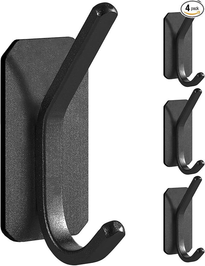 Paoli Heavy Duty Adhesive Hooks,Self-Adhesive Hooks Multiple Colors and Styles 30 lb Maximum Load for Home Schools and Offices (4pc, Black)