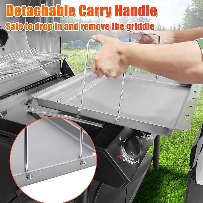 Hisencn 19.8" x 19.3" Griddle Inserts for Char-Griller 5050, 3001, 5650, 3030, 3725, King Griller 3008, 5252 – Nonstick Cast Iron Flat Top Griddle Replacement for Chargriller Grill Grates