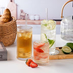 WHJY Ribbed Glassware Tall Highball Glasses Unique Everyday Drinking Glasses Set of 4 for Cocktail, Whiskey, Beer, Juice -13 oz 5.7"