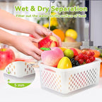 6 Pack Fruit Storage Containers for Fridge, Airtight Food Storage Containers with Removable Colander, Produce Saver Organizers Storage for Refrigerator, Keep Fruit Vegetable Meat Berry Fresh Longer