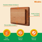 Riveira Cherry Wood Cutting Board – Versatile And Durable: Set Of 2 Pcs Rectangular Wooden Cutting Board – Natural Wooden Cutting Boards For Kitchen – Complete Cherry Wooden Chopping Board