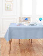 Solino Home Linen Tablecloth 60 x 144 Inch - Classic Hemstitch 100% Pure Linen Sky Blue Table Cloth for Rectangle Tables - Machine Washable Tablecloth for Summer