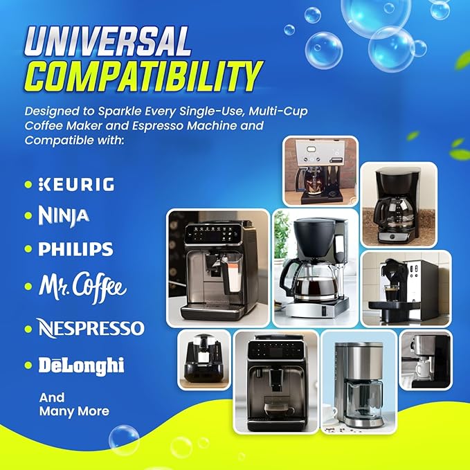 Coffee Machine Descaler & Cleaner Tablets - 24 Count, Uses for Keurig, Breville, Miele, Delonghi, Ninja, Nespresso, Coffee Maker Pot cleaning Tabs, Descale Drip Coffee & Espresso Machines