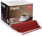 PAMI Disposable 5in Plastic Sip Stirrers/Straws, Value Pack of 1000 Stirring Sticks for Hot & Cold Drinks, Cocktail & Coffee Bar Stir Straws (Red One Size)