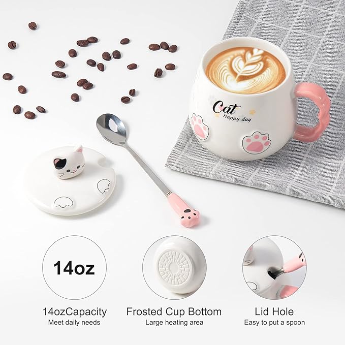 Bgbg Coffee Mug Warmer & Cute Cat Mug Set, Beverage Cup Warmer for Desk Home Office with Three Temperature Up to 140℉/ 60℃, Coffee Warmer for Cocoa Milk Tea Water Candle, 8 Hours Auto Shut Off