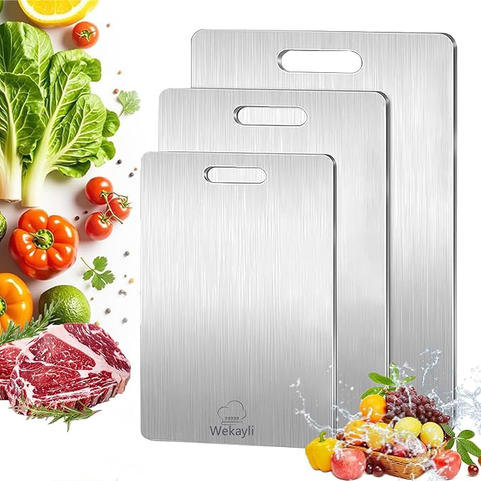 Stainless Steel Cutting Board, 3 PCS Cutting Boards for Kitchen, 304 Stainless Non Stick Chopping Cutting Board for Meat Fruit & Vegetable (15 x 11, 13x 9, 10 x 6 in)