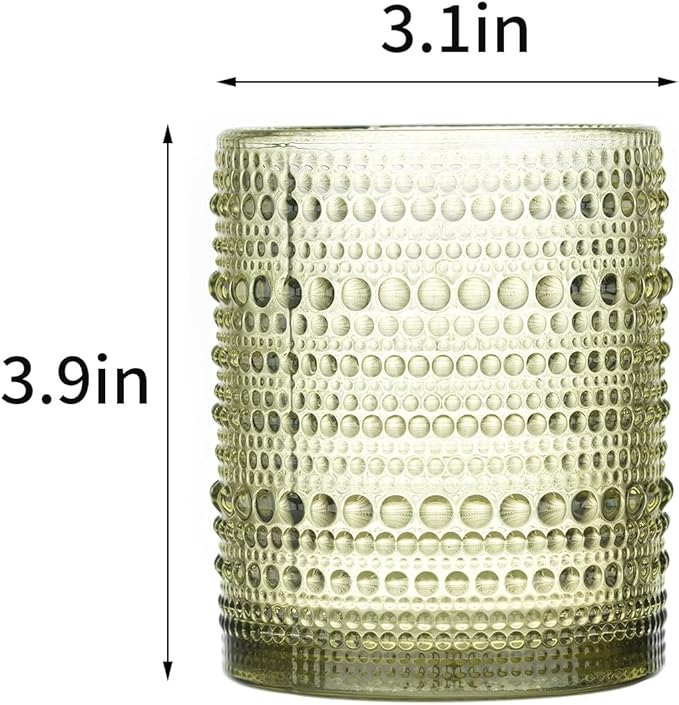 XKXKKE Hobnail Beaded Drinking Glasses Set of 6, 12 oz Vintage Glassware Set Romantic Water Glasses Tumbler, Water Cups, Clear Embossed Glassware Set for Beer, Juice, Cocktail, Soda, Beverages Green