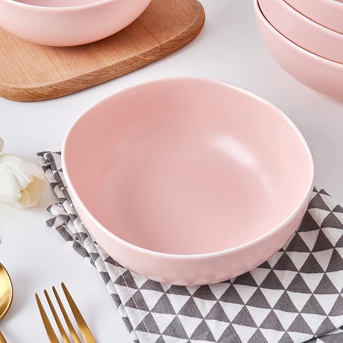 Stone Lain Delilah 6-inch Bowl 6-Piece Dish Set, Porcelain, Blush