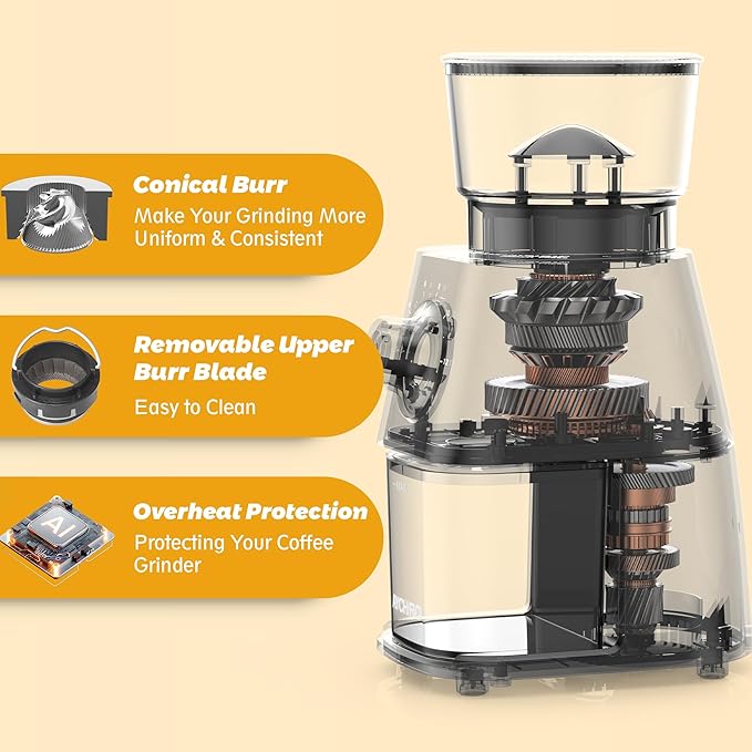 Coffee Grinder Electric, Coffee Beans Grinder for Home Use with 30 Grind Settings - 12 Cups Capacity for Espresso, Drip & Americano, Black