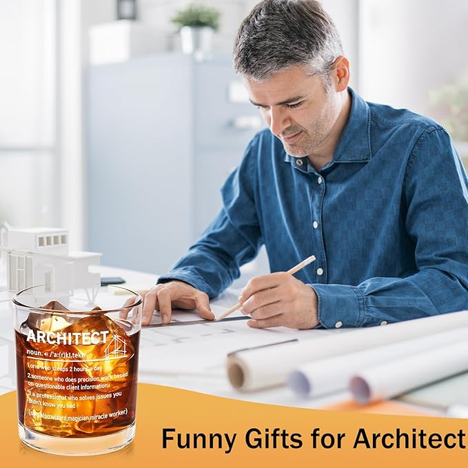Futtumy Architect Definition Whiskey Glass, Architect Gifts for Men, Funny Architecture Architectural Engineering Gifts for Architects, Birthday or Christmas Gift, 10 OZ Old Fashioned Glass