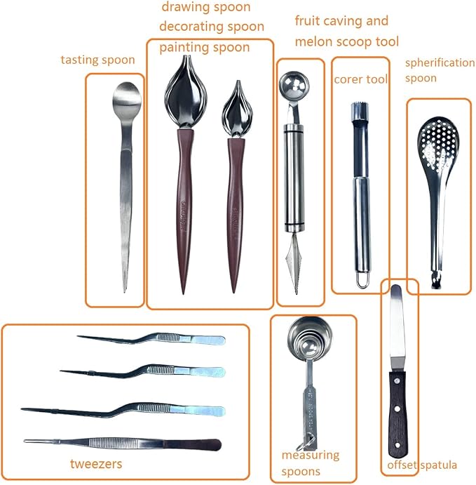 DUEBEL Professional Chef Plating Kit, 12 Piece Culinary Plating Set, Stainless Steel (12 Piece)