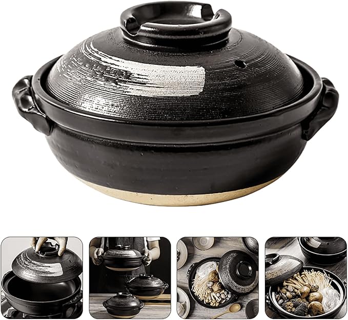 Clay Pot For Cooking, clay pot for cooking Korean Stone Pot With Lid,Double Handle Lid Pure Ceramic Tureen Soup Ceramic Round White Dish Casserole/Clay Pot/Earthen Pot/Ceramic Cookware,2800ml l