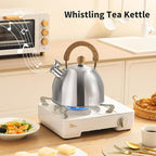 18/8 Stainless Steel Tea Kettle for Stovetop (2L / 2.1 Quart Whistling Tea Pot, Wood Handle)-Silver