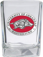 Heritage Pewter University of Arkansas Square Shot Glass | Hand-Sculpted 1.5 Ounce Shot Glass | Intricately Crafted Metal Pewter Alma Mater Inlay