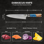 Chef Knife 8 Inch, Damascus VG-10 Steel Sharp Japanese Kitchen Knife with Gift Box and Resin Wood Handle, Ideal Birthday Gift for Men and Women