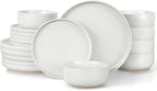LIANYU 18-Piece Dinnerware Sets for 6, Stoneware Dinner Plates and Bowls, Kitchen Dining Dishes Set, Dishwasher & Oven Safe, Snowy White