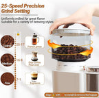 Electric Burr Coffee Grinder with 25 Grind Setting for 2-12 Cup Adjustable Stainless Steel Dosing Bean Mill Home Automatic Conical Freshly Ground Espresso Grinder with Cleaning Brush White
