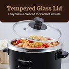Elite Gourmet ERC006SS 6-Cup Electric Rice Cooker with 304 Surgical Grade Stainless Steel Inner Pot, Makes Soups, Stews, Porridges, Grains and Cereals, 6 cup (3 cups uncooked), Black