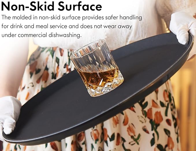 CURTA 2-Pack Restaurant Grade Non-Slip Tray, NSF, 16 Inch, Plastic Rubber Lined Round Serving Tray, Black