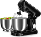 Stand Mixer with 3QT+3.5QT Dual Bowls, 10-Speed Electric 300W Food Mixer - Includes Egg Whisk, Dough Hook & Flat Beater for Home Baking & Daily Cooking (Black)