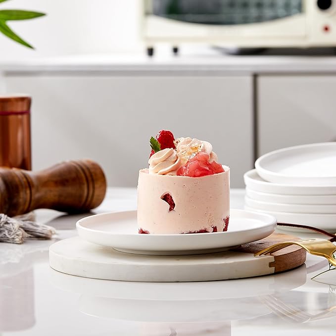 Matte Ceramic Appetizer Plates 6 Inch,Small Mini Dessert Plates Set of 4,Microwave and Oven Safe Snack,Bread,Butter Dessert,Pie,Cake Plates Cat Dishes(6 inch, White)