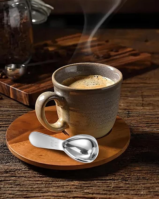 Coffee Scoop 15ml 2PCS, 1 Tablespoon Measuring Spoons, Ergonomics Design Coffee Scooper Stainless Steel Manufacture，Coffee Scoop for Ground Coffee Protein Powder Sugar Cereal (Silver, 1 tbsp-15ml)