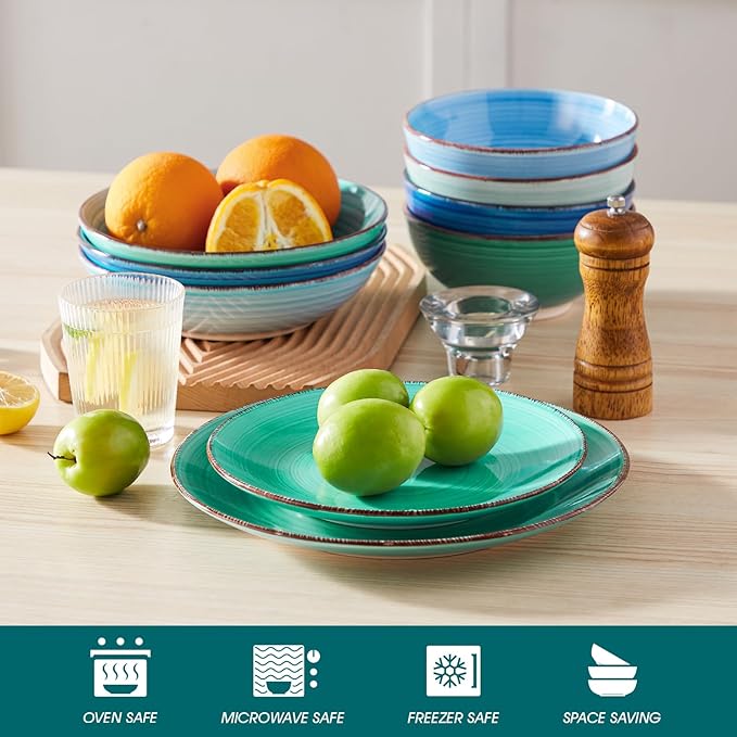 vancasso Bonita Dinner Plate Set, 10.5 Inch Ceramic Plates, Colorful Salad Plates set of 6, Microwave Oven and Dishwasher Safe, Assorted Color