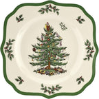 Spode Christmas Tree Scalloped Salad Plate - Holiday-Themed Stoneware Appetizer Plate - 9 Inch Christmas Dinner Dish Featuring Colorful Gifts & Mistletoe Accents - Dishwasher & Microwave Safe