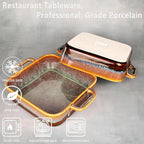 9" x 9"Square Casserole Dish, 1.8 Qt Ceramic Au gratin Baking Dish with Handles, Or for mixing, salad, pasta plate, Best gift for those who love baking, Microwave, Oven safe