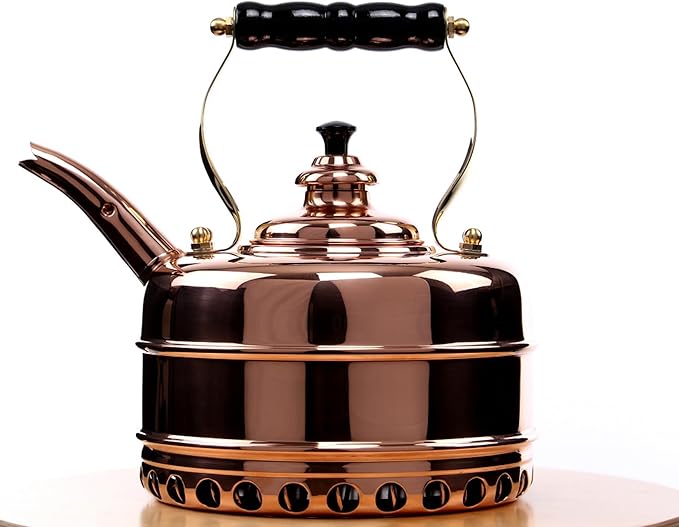 Newey & Bloomer Buckingham No. 1 Tea Kettle, 1.9 Qt. - Solid Copper Body & Tin-Lined Interior, Handmade Vintage Kitchen Essential - Gas Stovetop Compatible, Heat-Resistant Teapot