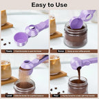 2-in-1 Coffee Scoop with Funnel, 2 Teaspoon Measuring Spoon for Reusable Pods, Ground Coffee, Protein Powder & Tea, Mess-Free Plastic Design (Light Purple)