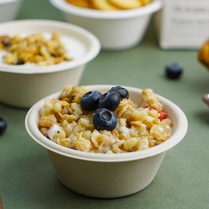 200 Count 8 oz Paper Bowls, Disposable Compostable Bowls, Heavy Duty Biodegradable Sugarcane Bagasse Bowl for Snacks, Fruits, Desserts, Natural