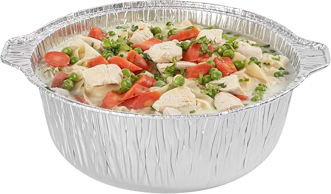 Foil Lux 5.6 Quart Pans And Lids, 100 Disposable Pots With Lids - Oven-Ready, Stove Compatible, Aluminum Foil Baking Pans, Freezable, For Outdoor Camping, Vacation, Picnic, And More - Restaurantware