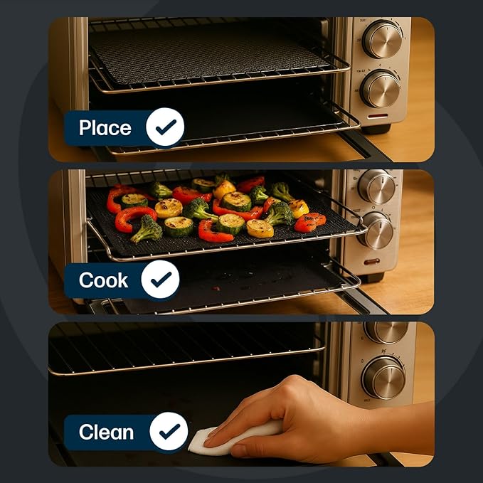 Cooks Innovations Toaster Oven Non Stick Liner & Crisper Set - Get Crispy Food Every Time - Easy Clean Up - Premium Crisping Sheet with Nonstick Oven Liner for Toaster Oven (9 x 11)