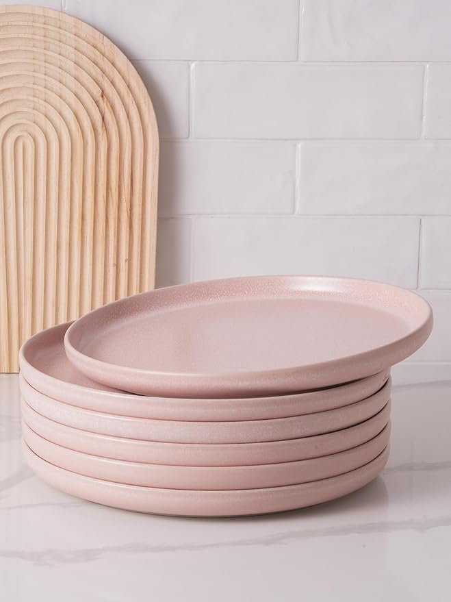 famiware Milkyway Dinner Plates, 10.24 inch Plates for 6, Stoneware Dessert Plates Dish Set for Kitchen, Reactive Glaze Plate Set, Microwave and Dishwasher Safe, Light Pink