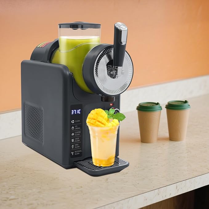 5 Preset Slushie Machine & Ice Cream Maker, 185W Commercial Slushie Maker for Ice Cream, Milkshakes & Cocktails, 61oz Capacity Slushy Machine with LED Display (Grey, 1.8L)