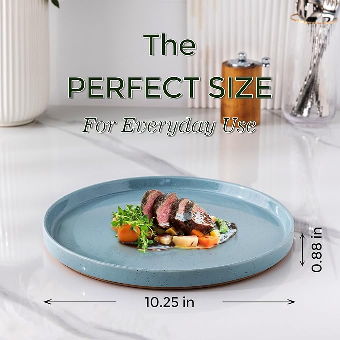 AmorArc Ceramic Dinner Plates Set of 6, 10.25 Inch Stoneware Plates for Kitchen,Modern Flat Dinnerware Dishes Set,Microwave& Dishwasher Safe, Scratch Resistant-Blue