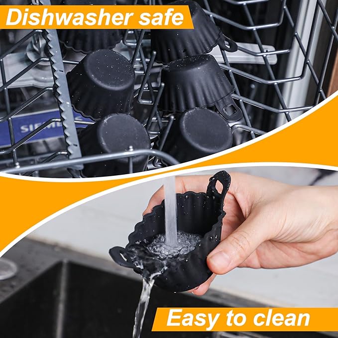 Koluti Reusable Silicone Baking Cups Set of 12, Nonstick Muffin Cupcakes Mold with Double Handle, BPA Free, Mini Round Air Fryer Cupcake Liners, Black