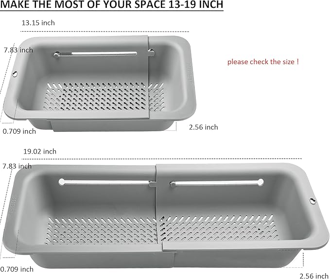 LASSHSWA Collapsible Colander and Strainer for Kitchen, Over the Sink Strainer Basket for Kitchen, Fruit Pasta Food Strainer Expandable Plastic Colander with A Sink Drain Strainer Stainless Steel