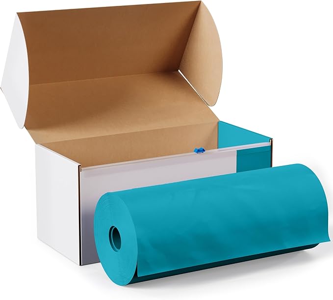 Exquisite Party Solids 54 Inch X 300 Feet Turquoise Plastic Table Cover Roll in A Cut - to - Size Box with Convenient Slide Cutter. Cuts Up to 36 Rectangle 8 Feet Plastic Disposable Tablecloths