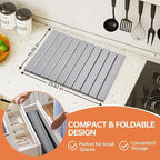 Stone Dish Drying Mats for Kitchen Counter, 24"(L)×16"(W) Collapsible Diatomaceous Earth Mats, Eco-Friendly Absorbent Dish Drying Mat for Dishes Bottles Cups, Match Any Countertop