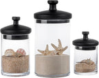 MyGift Glass Apothecary Jar Set with Black Lids, Decorative Kitchen and Bathroom Storage Canisters, Wedding Centerpiece Jars, Candy Buffet Containers