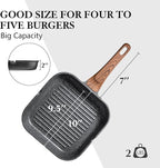 SENSARTE Nonstick Grill Pan for Stove Tops, Versatile Griddle with Pour Spouts, Square Big Cooking Surface, Durable Skillet Indoor & Outdoor Grilling. PFOA Free, 9.5 Inch