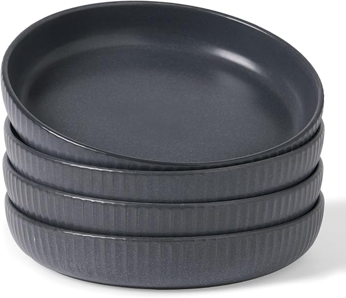 famiware Starlight Large pasta bowls set of 4, Serving Bowls for Pasta, Salad, Dinner, Oatmeal. Microwave Safe-36 oz, 8.46 inch, Gray