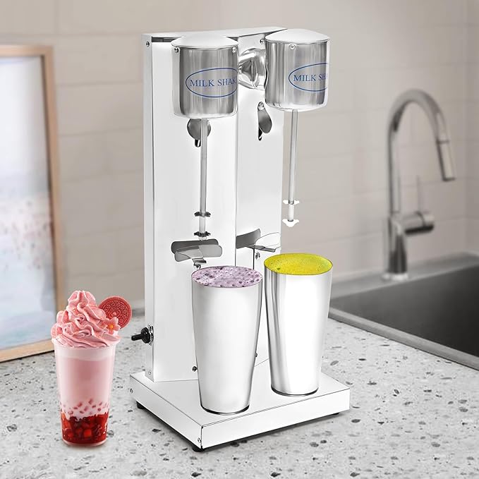 Milkshake Maker Double Head Electric Drink Mixer Commercial Milkshake Blender, 180W Stainless Steel Smoothie Mixer For Making Yogurt, Milk, Cocktails, Smoothies (Double Head，180W)