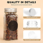 6Pcs Spice Jars with Label, 4oz Empty Square Seasoning Containers, Spice Jars with Shaker Lids, Small Spice Bottles for Salt, Herbs, Sugar, Pepper, Seasoning Jars for Spice Rack, Cabinet, or Drawer