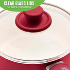 GreenLife Soft Grip 1QT and 2QT Saucepan Set, Healthy Ceramic Nonstick, Non Toxic PFAS & PFOA-Free, Dishwasher Safe, Glass Lids, Stay-Cool Handles, Easy Clean Cookware, Kitchen Essentials, Red